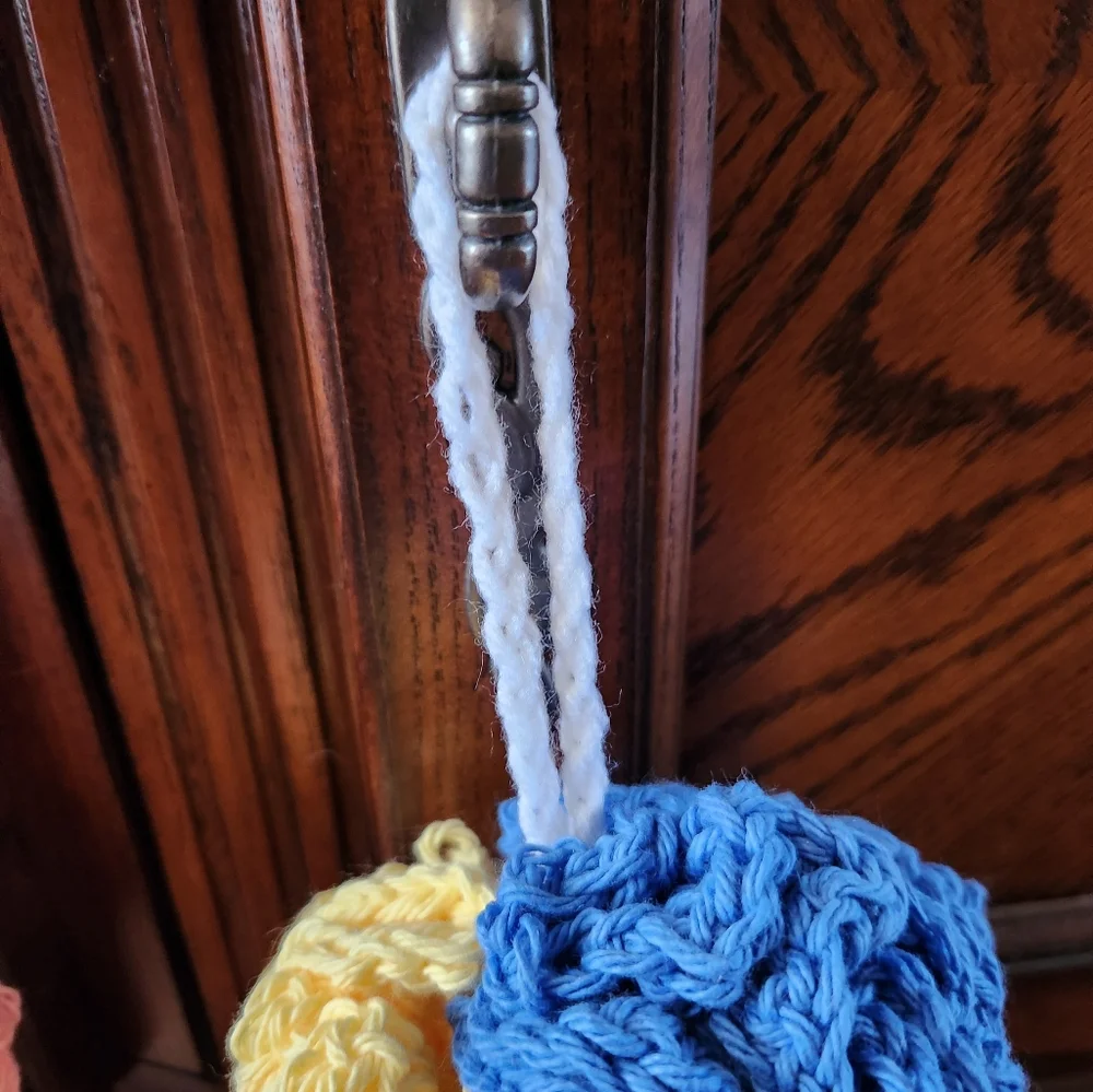 Crochet Set of 2 Teal Multi-colored Shower Poufs